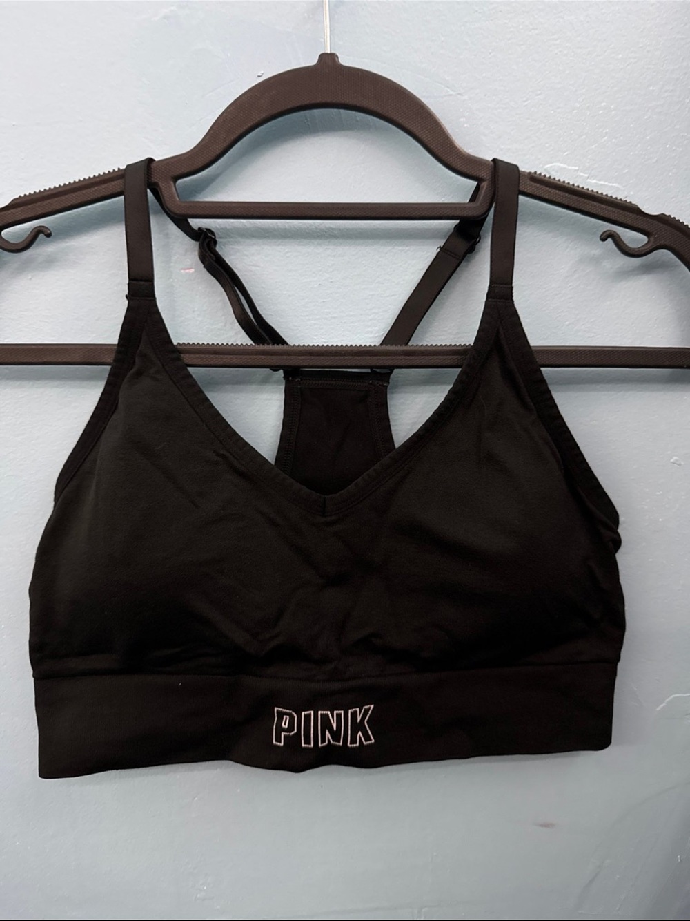 PINK Victoria's Secret Black Seamless Racerback Sports Bra
